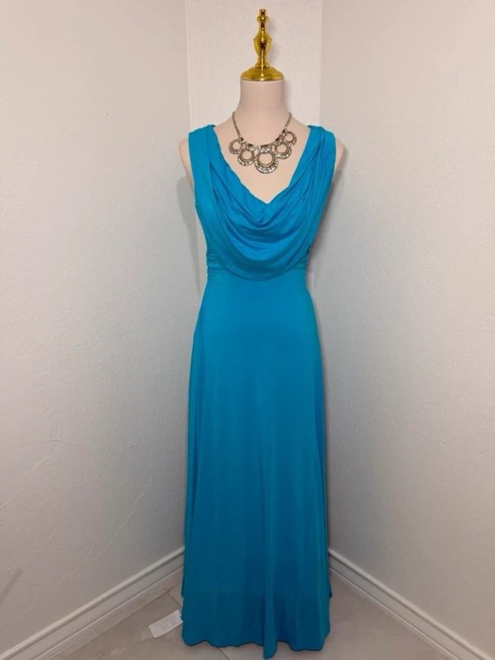 Ocean Blue Cowl Neck Maxi Dress - Women's Elegant Evening Gown